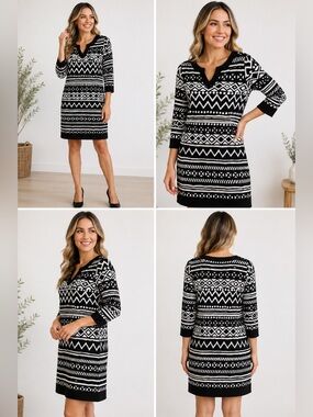 Jones New York Signature Women’s Dress Brown Ivory Design Size S